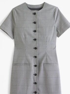 Gray Plaid Button-Front Shift Dress